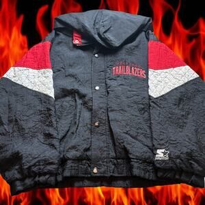 Vintage Starter Portland Trailblazers NBA Men’s Small Puffer Jacket With Hood